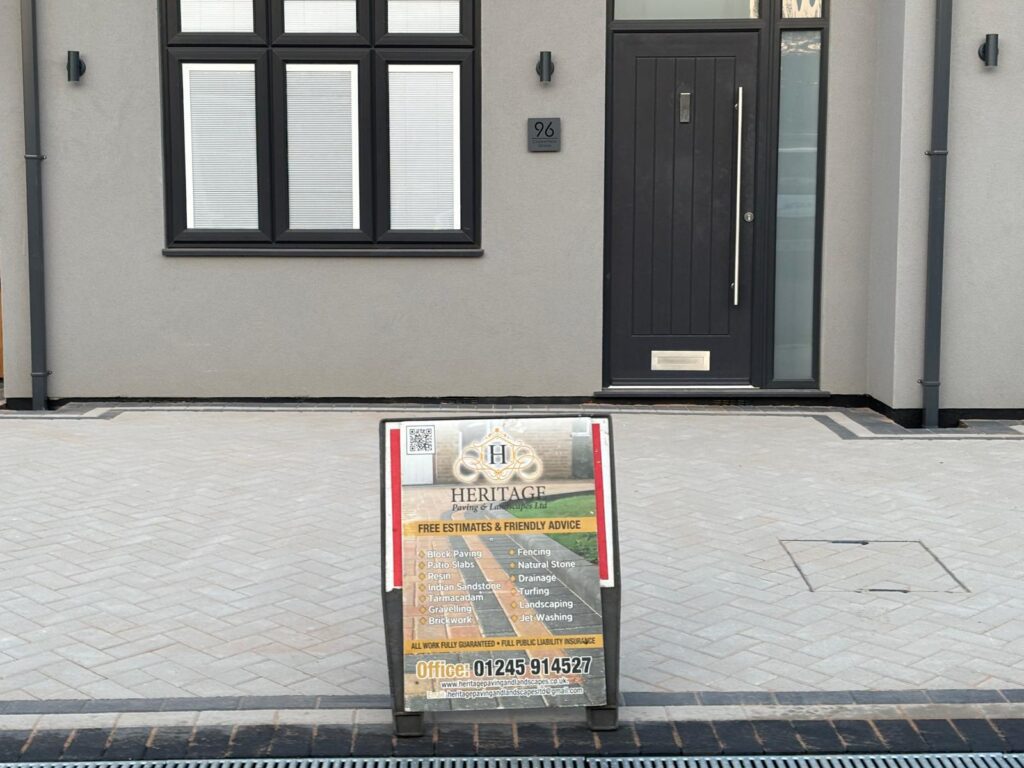 New block paved front garden with light grey bricks – Essex driveway and kerb appeal upgrade